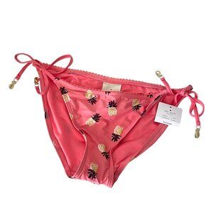 Kate Spade Swimsuit Bikini Bottom Medium M Pink Pineapple Printed Side Tie